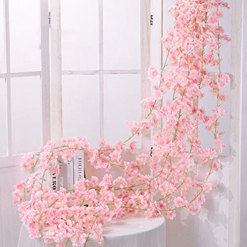 Shiwaki 2PCS 180cm / 70inch Flor Artificial Flor de Cerezo ratán Boda Flor de Cerezo Cuerda de ratán decoración Colgante Flor Decorativa Flor de Cerezo ratán-Rosa Claro
