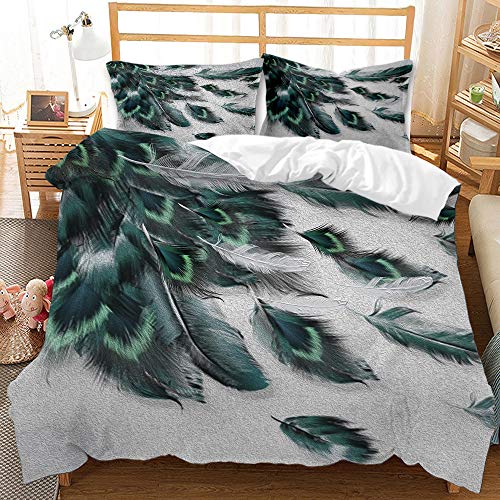 SHJIA Juego De 3 Piezas con Estampado De Plumas De Impresión Digital, Ropa De Cama con Funda Nórdica Doble, Adecuada para Dormitorio Y Dormitorio