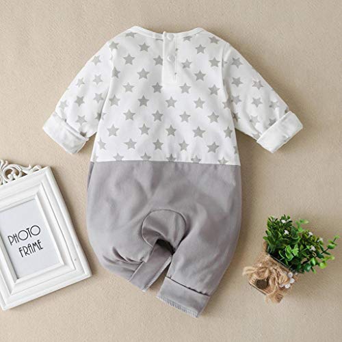 SHOBDW Body Bebé Niño Recién Nacido Trajes De Mameluco Care Pijama Bebé Niño Verano Jumpsuit Bebé Dibujos Animados Impresión de la Estrella Mono para Bebé Manga Larga(Gris,0-3 Meses)