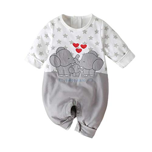 SHOBDW Body Bebé Niño Recién Nacido Trajes De Mameluco Care Pijama Bebé Niño Verano Jumpsuit Bebé Dibujos Animados Impresión de la Estrella Mono para Bebé Manga Larga(Gris,0-3 Meses)