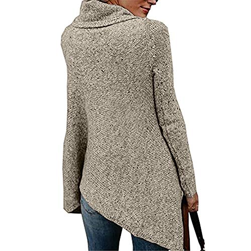 SHOBDW Mujer Moda Sólido Camiseta de Manga Larga Top Cuello Redondo Rayas Poncho Borlas de otoño Slash Gradient Shawl Hem Fringe Suéter Suelto Abrigos cálidos Cardigans de Invierno(Caqui,x-Large)