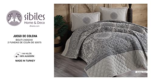 Sibiles - Colcha Bouti Algodón Turco Étnica Cama 135, 150, 160, y 180 Azteka Azul (240x240 cm)