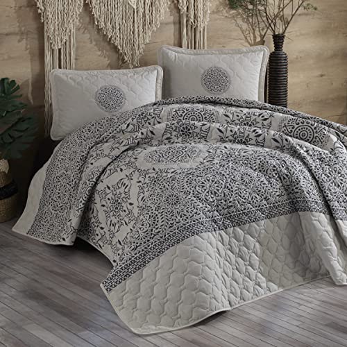 Sibiles - Colcha Bouti Algodón Turco Étnica Cama 135, 150, 160, y 180 Azteka Azul (240x240 cm)