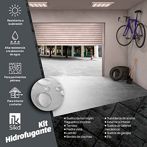 Sikd – Hidrofugante Impermeabilizante Transparente para Suelos. Extrema Resistencia al Agua, Abrasión, Humedad o Aceites. Kit 1L Imprimación Interior y Exterior