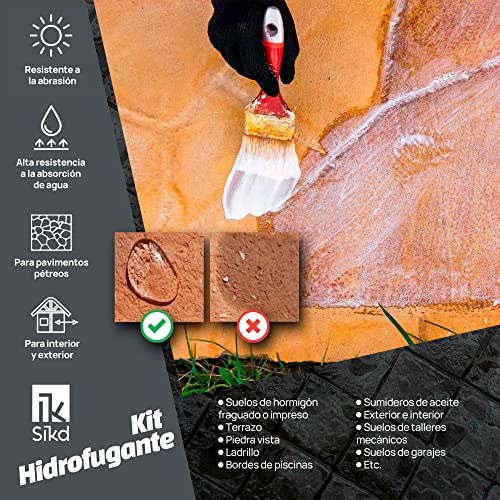 Sikd – Hidrofugante Impermeabilizante Transparente para Suelos. Extrema Resistencia al Agua, Abrasión, Humedad o Aceites. Kit 1L Imprimación Interior y Exterior