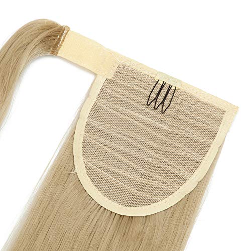 Silk-co Coleta Postiza de Pelo Sintético Liso con Clips Extensiones de Cabello Invisible y Natural Ponytail Velcro Hair Extension # Rubio (58cm,90g)