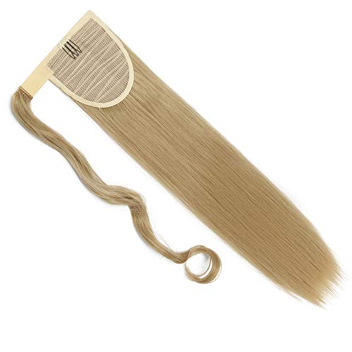 Silk-co Coleta Postiza de Pelo Sintético Liso con Clips Extensiones de Cabello Invisible y Natural Ponytail Velcro Hair Extension # Rubio (58cm,90g)
