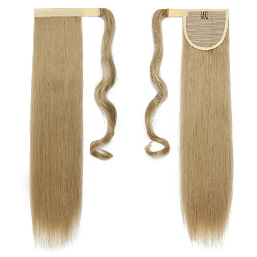 Silk-co Coleta Postiza de Pelo Sintético Liso con Clips Extensiones de Cabello Invisible y Natural Ponytail Velcro Hair Extension # Rubio (58cm,90g)