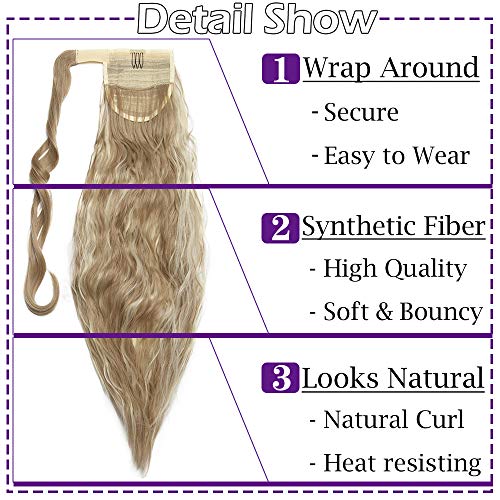 Silk-co Ponytail Extension Coleta Postiza con Pinza Pelo Sintético Se Ve Natural Extensiones de Cabello Clip Cola Corn Wave 20"(50cm) (#Miel Marrón & Rubio Pálido,90g)