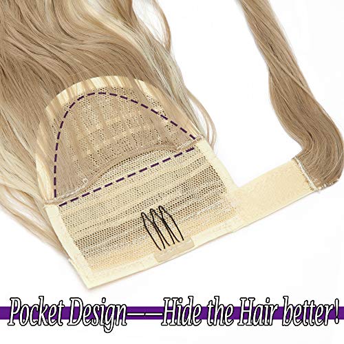 Silk-co Ponytail Extension Coleta Postiza con Pinza Pelo Sintético Se Ve Natural Extensiones de Cabello Clip Cola Corn Wave 20"(50cm) (#Miel Marrón & Rubio Pálido,90g)