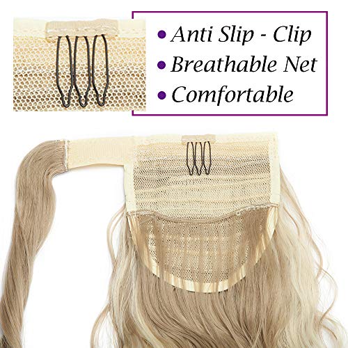 Silk-co Ponytail Extension Coleta Postiza con Pinza Pelo Sintético Se Ve Natural Extensiones de Cabello Clip Cola Corn Wave 20"(50cm) (#Miel Marrón & Rubio Pálido,90g)