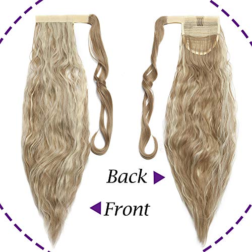 Silk-co Ponytail Extension Coleta Postiza con Pinza Pelo Sintético Se Ve Natural Extensiones de Cabello Clip Cola Corn Wave 20"(50cm) (#Miel Marrón & Rubio Pálido,90g)