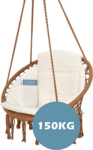 Silla Colgante Interior VITA5 con Trenzado de macramé - El Columpio para Interior Bohemio le da un Toque Elegante - Columpio Colgante Acolchado - Cubierta Impermeable para Uso en Interior o Exterior