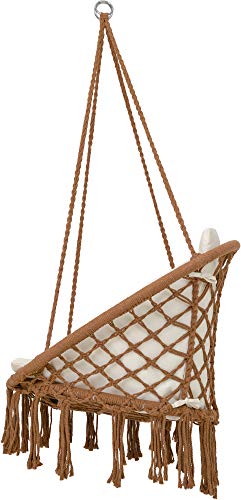 Silla Colgante Interior VITA5 con Trenzado de macramé - El Columpio para Interior Bohemio le da un Toque Elegante - Columpio Colgante Acolchado - Cubierta Impermeable para Uso en Interior o Exterior