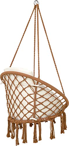 Silla Colgante Interior VITA5 con Trenzado de macramé - El Columpio para Interior Bohemio le da un Toque Elegante - Columpio Colgante Acolchado - Cubierta Impermeable para Uso en Interior o Exterior