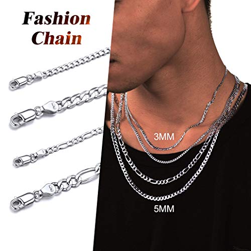 Silvora 51cm Cadena Plata Ley Collar para Hombre de 3mm Italiana de Plata 925 Cadena eslabones Italianos