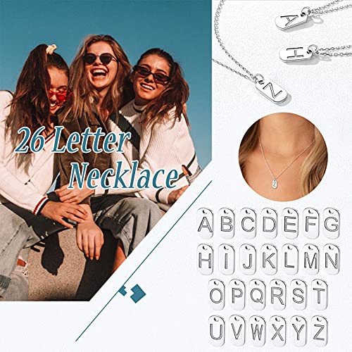 Silvora Collar de Letra Plata Colgante Mini Chapa de Identidad, Letra D para Colgante Inicial de Nombre Cumpleaños Regalo