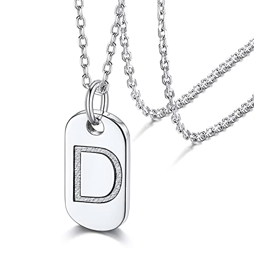 Silvora Collar de Letra Plata Colgante Mini Chapa de Identidad, Letra D para Colgante Inicial de Nombre Cumpleaños Regalo