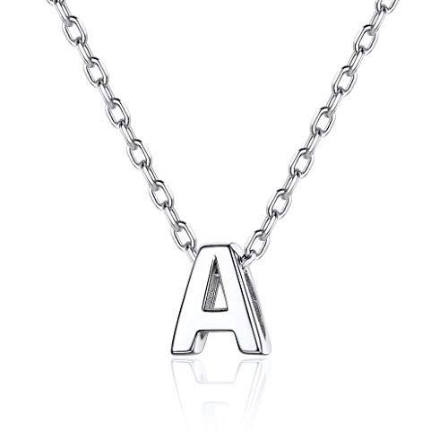Silvora Collar Letras Plata A - Z Letra Colgante Mujer Collar Colgantes Iniciales Plata de Ley Hombre