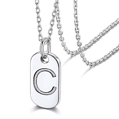 Silvora Dog Tag Colgante Plata Fina Letra C Mujer Gargantilla Identificativa, Collares Iniciales de Nombre Plata de Primera Ley