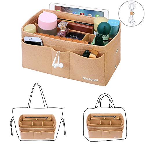 Simboom Organizador de Bolso de Fieltro, Organizador Bolso Insertar para iPad Mini, Cosméticos, Billetera, Perfume, Llave (Beige, M)
