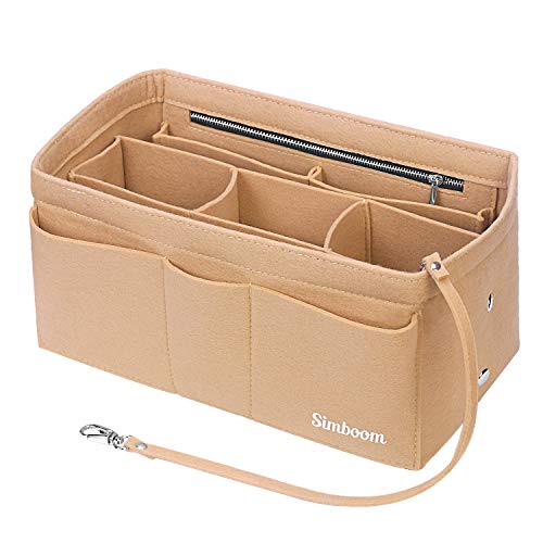 Simboom Organizador de Bolso de Fieltro, Organizador Bolso Insertar para iPad Mini, Cosméticos, Billetera, Perfume, Llave (Beige, M)