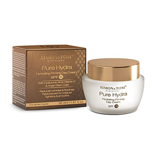 Simon&Tom Day Cream - Crema Facial Hidratante de Día - Con Protección SPF15 - Ácido Hialurónico - Células Madre de Argán - Antiedad - Protege contra Rayos UV - Hecho es España - 50ml