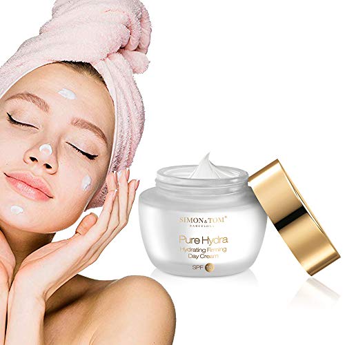 Simon&Tom Day Cream - Crema Facial Hidratante de Día - Con Protección SPF15 - Ácido Hialurónico - Células Madre de Argán - Antiedad - Protege contra Rayos UV - Hecho es España - 50ml