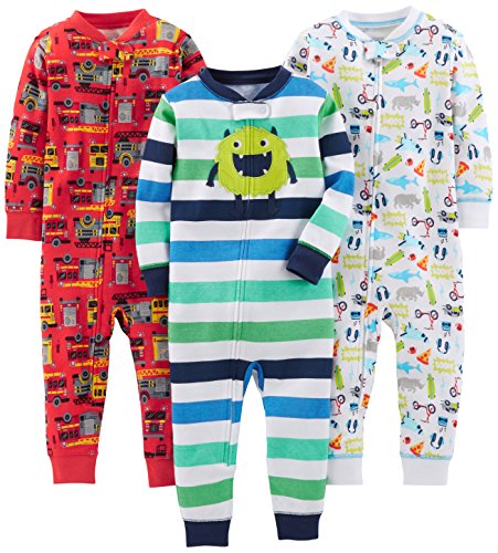 Simple Joys by Carter's - Pijama entero - para bebé niño multicolor Monster/Construction/White 12 Months