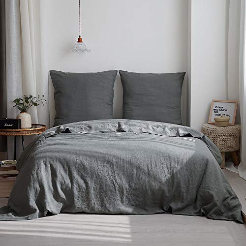 Simple&Opulence Juego de ropa de cama de 240 x 220 cm, 100% lino puro, color gris, con funda de almohada de 80 x 80 cm y 1 funda nórdica