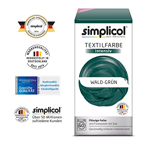 simplicol Kit de Tinte Textile Dye Intensive Verde: Colorante para Teñir Ropa, Tejidos y Telas Lavadora, Contiene Fijador para Colorante Líquido, Anti Alérgeno, No Destiñe, Seguro para su Lavadora