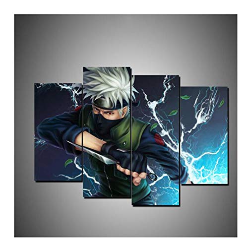 Sin marco 4 piezas Naruto Wall Art Prints Modular Poster para sala de estar, decoración del hogar, lienzo pintura Sasuke Anime Pictures (Color A)