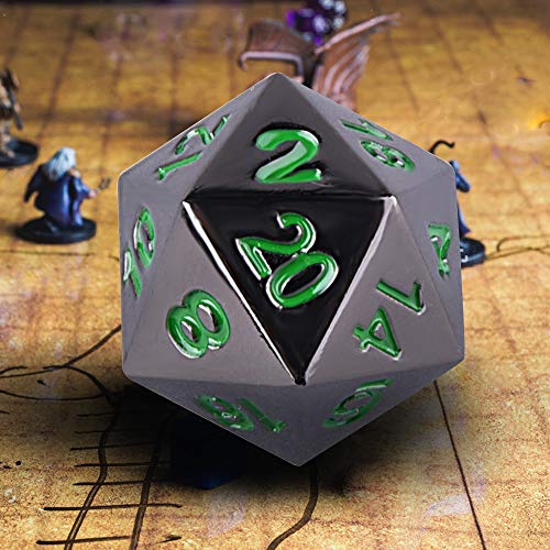SIQUK Metal Polyhedral 7-Die Dice Set, Negro Brillante Pintado y números Verde Oscuro Zinc aleación Dice con Metal, Juego de rol Juego de Dados fijado para Mazmorras y Dragones RPG Dice Gaming D & D