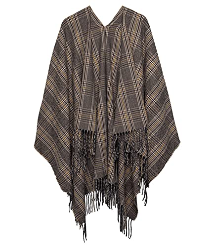 SIX Poncho moderno en diseño de cuadros con flecos (135-476).