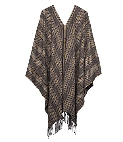 SIX Poncho moderno en diseño de cuadros con flecos (135-476).
