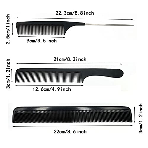 SIYI-XIU 3Pcs Peluquería Peine Pelo Peine de Corte de Pelo Peinado para Peluqueros Antiestático Resistente al Calor Peine,Negro