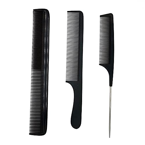 SIYI-XIU 3Pcs Peluquería Peine Pelo Peine de Corte de Pelo Peinado para Peluqueros Antiestático Resistente al Calor Peine,Negro