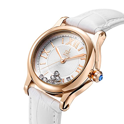 SK Relojes lassic Business para Mujer con Correa de Acero Inoxidable y Elegante Reloj con Calendario para Mujer(Roman Number-Black Leather)