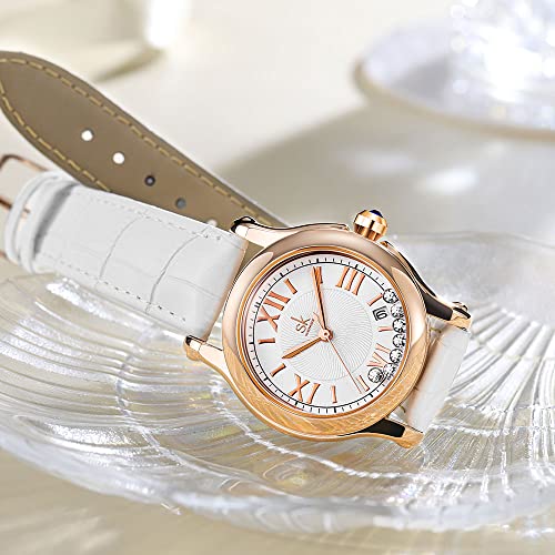 SK Relojes lassic Business para Mujer con Correa de Acero Inoxidable y Elegante Reloj con Calendario para Mujer(Roman Number-Black Leather)