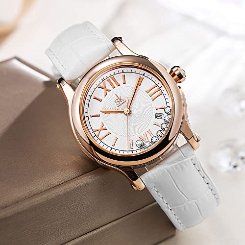 SK Relojes lassic Business para Mujer con Correa de Acero Inoxidable y Elegante Reloj con Calendario para Mujer(Roman Number-Black Leather)
