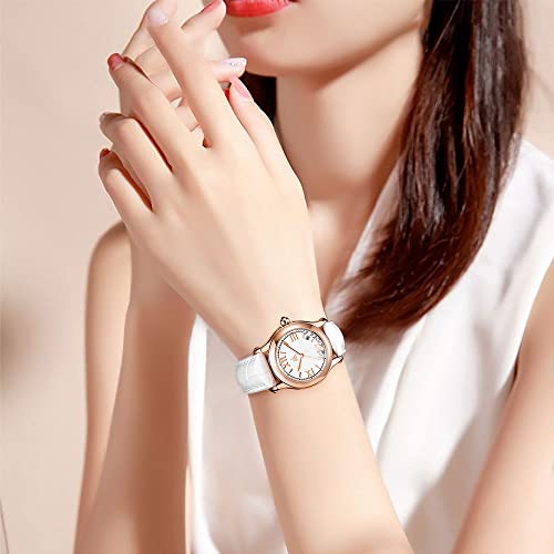 SK Relojes lassic Business para Mujer con Correa de Acero Inoxidable y Elegante Reloj con Calendario para Mujer(Roman Number-Black Leather)