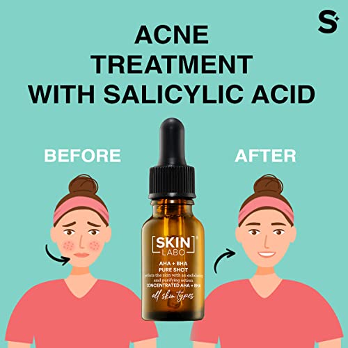 SkinLabo - Shot concentrado AHA + BHA. Suero facial para pieles propensas al acné con imperfecciones. Ayuda a reducir las imperfecciones. 15 ml