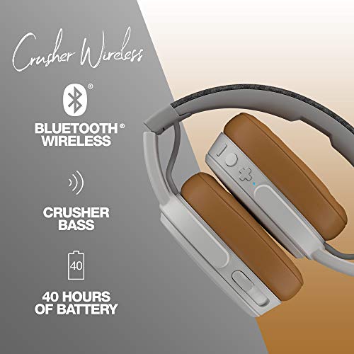 Skullcandy Crusher Over-Ear Bluetooth, Auriculares Inalámbricos con Micrófono, Espuma Viscoelástica con Aislamiento de Ruido, Estéreo Ajustable, Batería con 40h de Duración, Gris/Marrón.