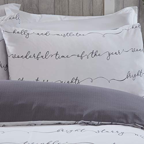 Sleepdown Juego edredón Reversible con Fundas de Almohada, de fácil Cuidado, Suave, cálido y Acogedor, tamaño King (220 x 230 cm), Color, Polialgodón, Blanco Carbón Gris, Matrimonio