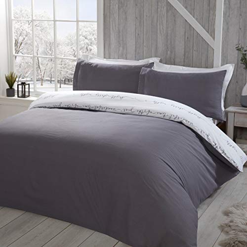 Sleepdown Juego edredón Reversible con Fundas de Almohada, de fácil Cuidado, Suave, cálido y Acogedor, tamaño King (220 x 230 cm), Color, Polialgodón, Blanco Carbón Gris, Matrimonio
