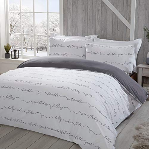 Sleepdown Juego edredón Reversible con Fundas de Almohada, de fácil Cuidado, Suave, cálido y Acogedor, tamaño King (220 x 230 cm), Color, Polialgodón, Blanco Carbón Gris, Matrimonio