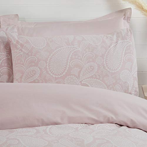 Sleepdown Juego edredón y Funda de Almohada para Cama Individual (135 x 200 cm), diseño de Cachemira, Color, Polialgodón, Blush Rosa Blanco, Suelto