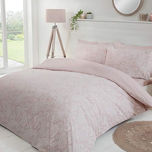 Sleepdown Juego edredón y Funda de Almohada para Cama Individual (135 x 200 cm), diseño de Cachemira, Color, Polialgodón, Blush Rosa Blanco, Suelto