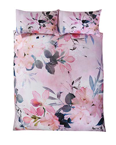 Sleepdown Juego edredón y Fundas de Almohada de polialgodón, tamaño King, 230 x 220 cm, diseño Floral, Color, Rosa encarnado, Matrimonio