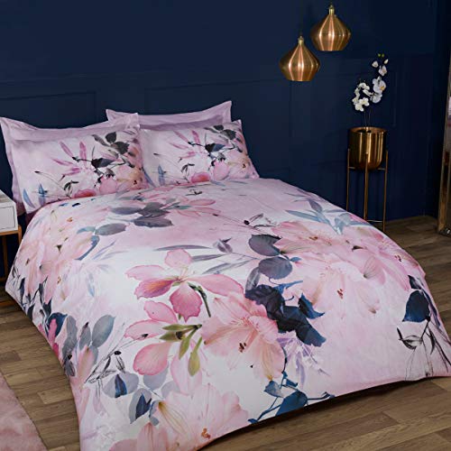 Sleepdown Juego edredón y Fundas de Almohada de polialgodón, tamaño King, 230 x 220 cm, diseño Floral, Color, Rosa encarnado, Matrimonio